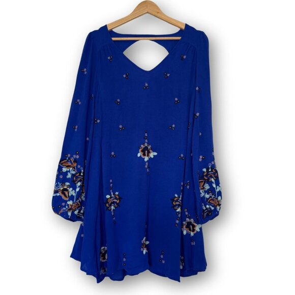 NWT Free People Embroidered Oxford Dress in Cobalt Blue Size Small - Picture 3 of 11